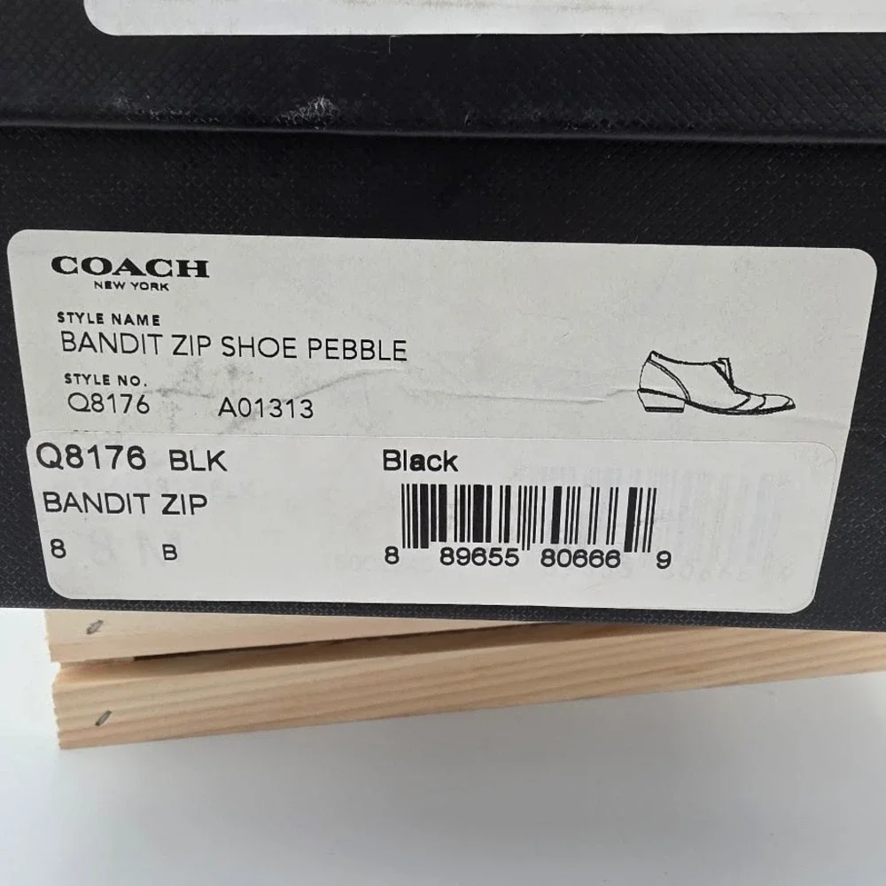 Coach Bandit Zip Shoe Pebble Black Leather Pointed Toe Bootie Q8176‎ Womens 8 B
